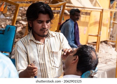 Unidentified Indian Barber In Delhi, India, 2020