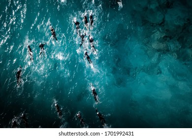 Unidentified Triathlon Swimmers During Competition