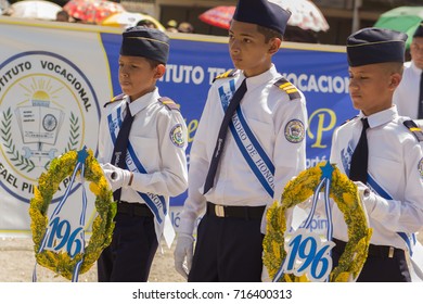 Uniformed In Blue, High School Teens March During Honduras Independence Day Parade At The Town Of La Lima On September 15,2017. 