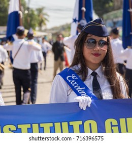 Uniformed Marching Teens During Independence Day Parade At La Lima Town In Honduras, On September 15,2017.