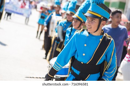 Uniformed Marching Teens During Independence Day Parade At La Lima Town In Honduras, On September 15,2017.