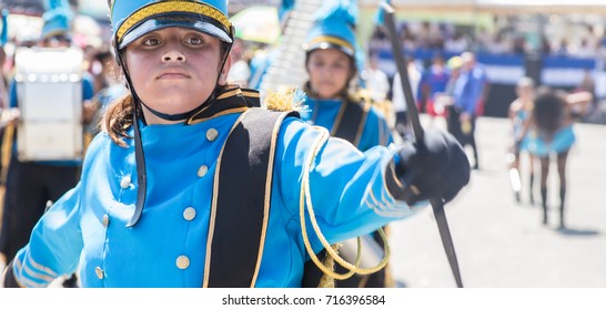 Uniformed Marching Teens During Independence Day Parade At La Lima Town In Honduras, On September 15,2017.