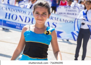 Uniformed Marching Teens During Independence Day Parade At La Lima Town In Honduras, On September 15,2017.