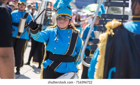 Uniformed Marching Teens During Independence Day Parade At La Lima Town In Honduras, On September 15,2017.