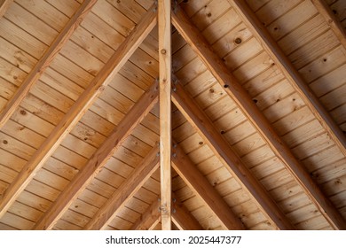 Uniformed Wooden Raw Natural Wood Roof Beams At Different Angles