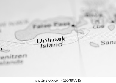 Unimak Island. Alaska. USA On A Geography Map