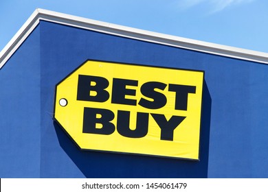 Union City, CA - July 12, 2019: Sign on a Best Buy store. Best Buy Co. Inc. is an American multinational consumer electronics retailer originally founded by Richard M. Schulze and James Wheeler.