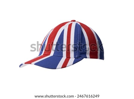 Union Jack baseball cap isolated on white background, British flag and accessories concept