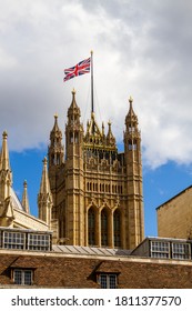 Union Jack Flies Over The Houses Of Parliament In Whitehall, London