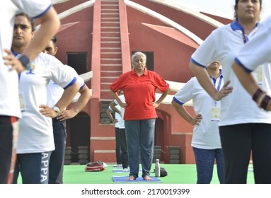 Union Minister Nirmala Sitaraman Performs Yoga During A Mass Yoga Session At The Jantar Mantar On The International Day Of Yoga In New Delhi , June 21 , 2022