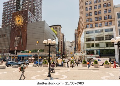 Union Square, New York, USA - June 29, 2022: View On Broadway 
Street