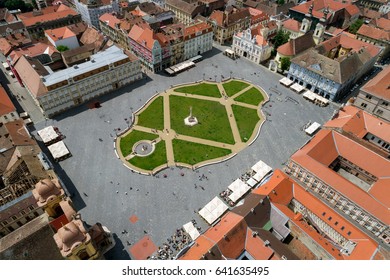 Union Square In Timisoara, Romania, Seen From Above By A Professional Drone