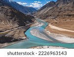 The union of Zanskar and Indus rivers in Ladakh