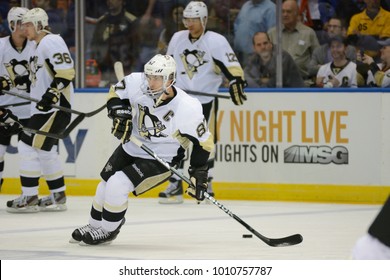 UNIONDALE, NEW YORK, UNITED STATES – May 5, 2013: NHL Hockey: Sidney Crosby, of the Pittsburgh Penguins during warm-ups. Penguins vs. New York Islanders at Nassau Veterans Memorial Coliseum. 
