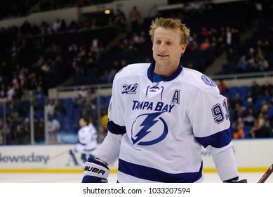 UNIONDALE, NEW YORK, UNITED STATES – April 6, 2013: NHL Hockey: Steven Stamkos, Of The Tampa Bay Lightning During Warm-ups. Lightning Vs. New York Islanders At Nassau Veterans Memorial Coliseum. 