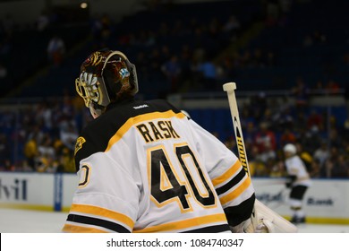 UNIONDALE, NEW YORK, UNITED STATES – Nov. 2, 2013: NHL Hockey: Goalie Tuukka Rask, Of The Boston Bruins, During Warm-ups. Bruins Vs. New York Islanders At Nassau Veterans Memorial Coliseum. 