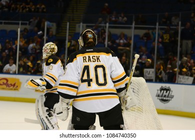 UNIONDALE, NEW YORK, UNITED STATES – Nov. 2, 2013: NHL Hockey: Goalie Tuukka Rask, Of The Boston Bruins, During Warm-ups. Bruins Vs. New York Islanders At Nassau Veterans Memorial Coliseum. 