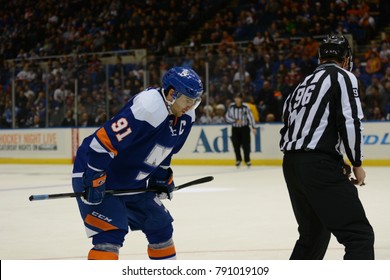 UNIONDALE, NEW YORK, UNITED STATES – FEB 8, 2014: NHL Hockey: John Tavares, Of The New York Islanders During A Game Against The Colorado Avalanche At Nassau Veterans Memorial Coliseum.