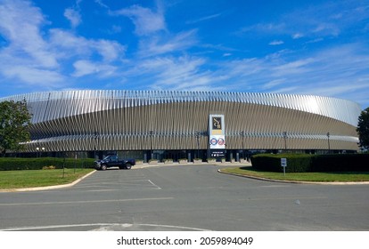 Uniondale, New York, USA - October 2, 2021: Exterior Of The Nassau Veterans Memorial Coliseum