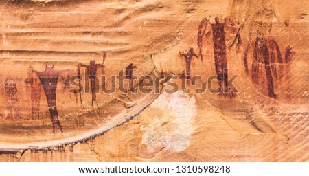 
The unique Barrier Canyon Style pictographs of Buckhorn Wash in the San Rafael Swell, central Utah.  These anthropomorphs were created over 2000 years ago by Archaic people