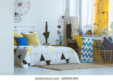 Unique Bedroom Inspiration, Yellow Pop Of Color And Trendy Accessories