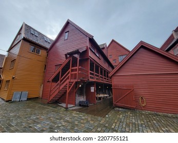 Unique Buildings Within Bryggen District Of Bergen, Norway 