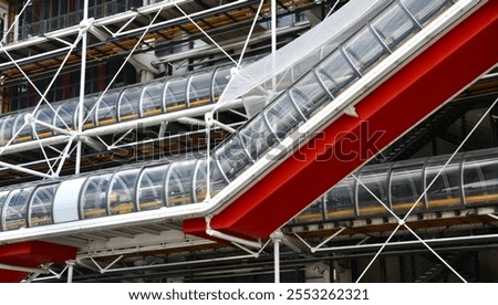 Unique external style and engineering of the Centre Georges Pompidou which is one of Paris, France's landmark modern city buildings
