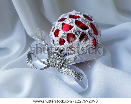 Unique Handmade Crocheted Christmas Tree Decoration On White Background Unique Handmade Crocheted Christmas Tree Decoration On White Background