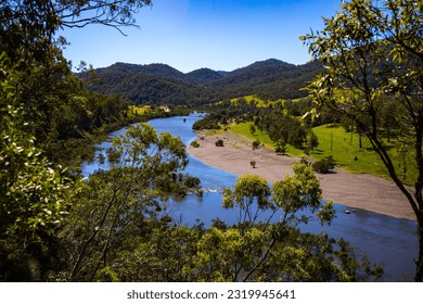 unique landscape of mann river in new south wales near grafton; rushing mountain river in australian outback