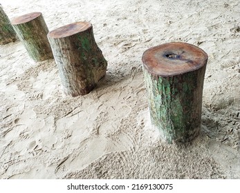 Unique Pattern And Beautiful Pieces Of The Tropical Tree Trunk As Wooden Chair, Outdoor Located