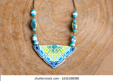 Unique Pattern Boho Bib Necklace. Handmade Jewelry Design.