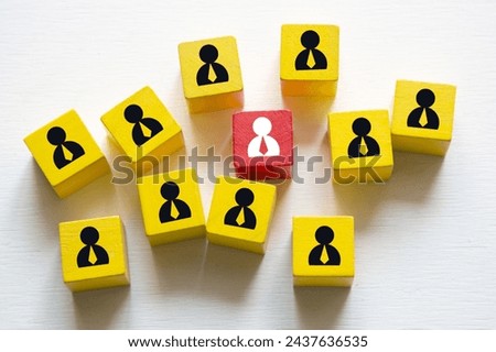 Unique person in crowd concept; Distinct people or different people
