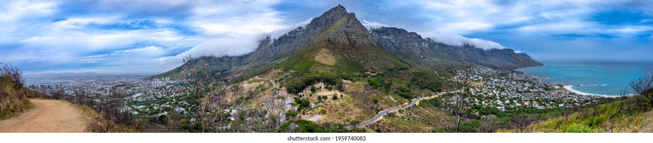 Unique Perspective Panorama Of Table Mountain Taken From Lion's Head , Cape Town, South Africa