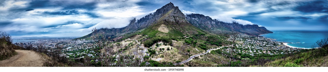 Unique Perspective Panorama Of Table Mountain Taken From Lion's Head , Cape Town, South Africa