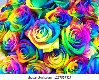 Bouquet Colored Roses Rainbow Rose Stock Photo (Edit Now) 127274552