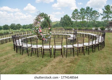 Unique Round Spiral Chair Pattern Wedding Ceremony Setting At Ro