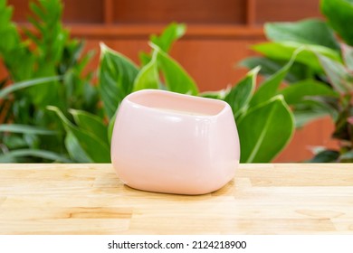 Unique Shape Light Pink Ceramic Planter Pot. Plant Pots