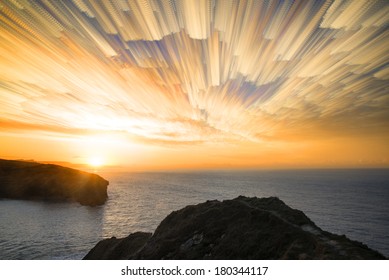 Unique Time Lapse Stack Sunrise Landscape Over Rocky Coastline