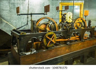  Unique time machine or clockwork in the Lviv Town Hall, Lviv, Ukraine.