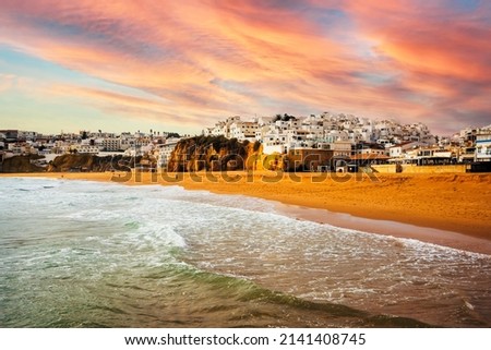 Unique view of old town and beach in Albufeira, Algarve, Portugal
