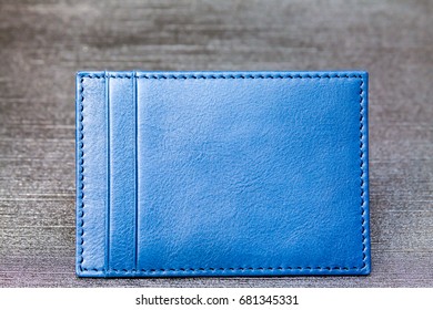 Unisex Blue Leather Card Holder