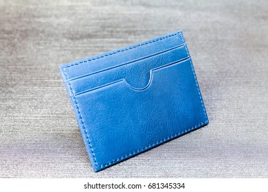 Unisex Blue Leather Card Holder 