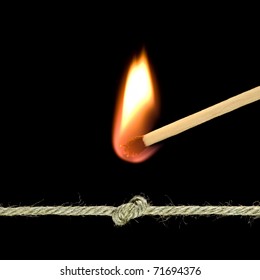 Unit on a cord and a burning match. Black background.