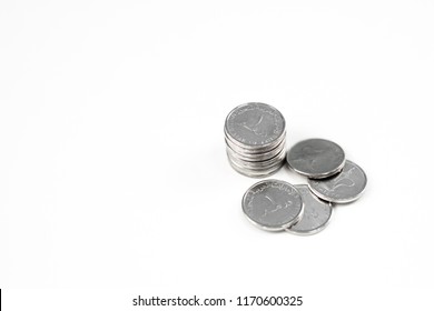 United Arab Emirates Currency Coins. 1 Dirhams Stacked On Top Of Each Other. AED. DHS. 