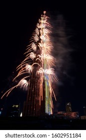 United Arab Emirates, Dubai - January 1 2020: NYE 2020 Celebrations With Emaar In Downtown, Just Next To Burj Khalifa.
