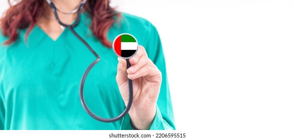 United Arab Emirates National Healthcare System Female Doctor With Stethoscope