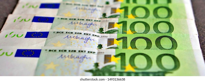 United country's payment system - euro money cash background, pile of paper euro banknotes. Banner photo. - Shutterstock ID 1493136638