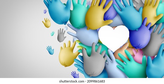 United Health Care Concept And Community Hospital Workers Or Essential Care Medical Group As A Symbol For Medicine Teamwork As A Group Of Balloon Surgical Gloves Joining Together In A Heart Shape.