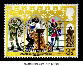 UNITED KINGDOM - CIRCA 1973: A stamp printed in United Kingdom shows Christmas King, Page and Peasant, inscriptions and series name "Good King Wenceslas", circa 1973