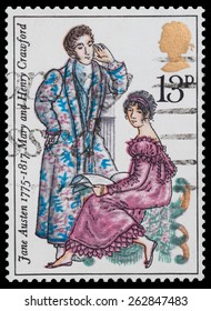 UNITED KINGDOM - CIRCA 1975: A stamp printed in Great Britain shows, Mery and Henry Crawford by Jane Austen, about 1975.